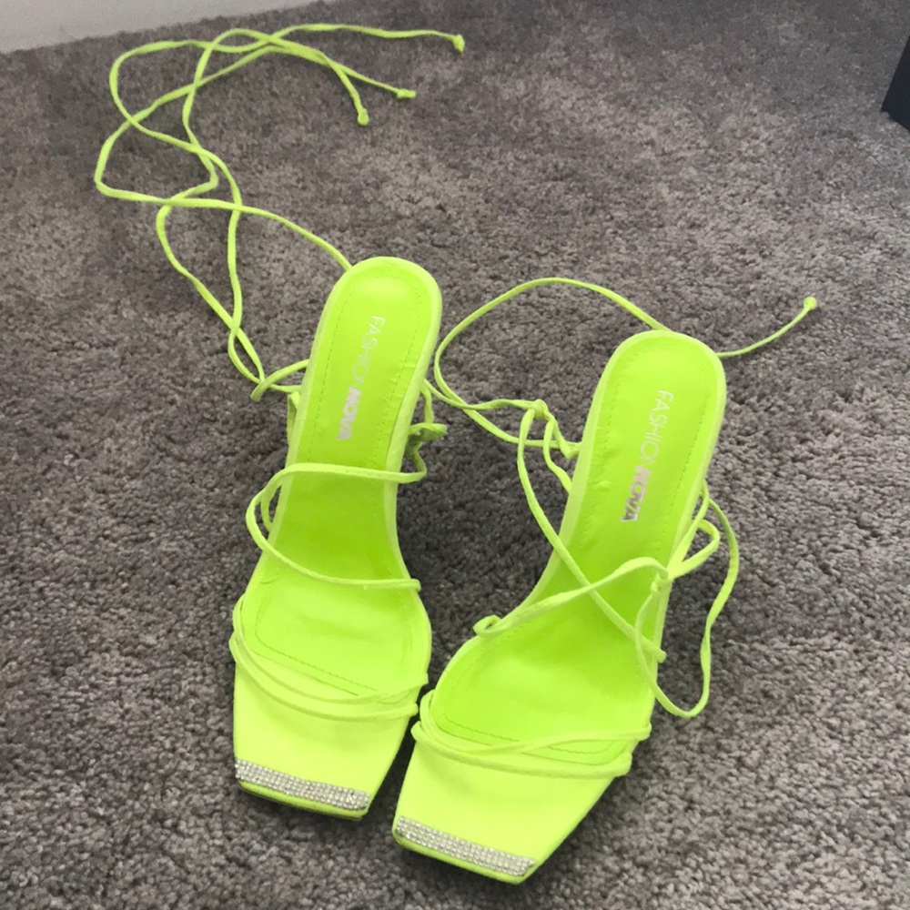 Sexy Neon Green Lace Up Fashion Nova Heels